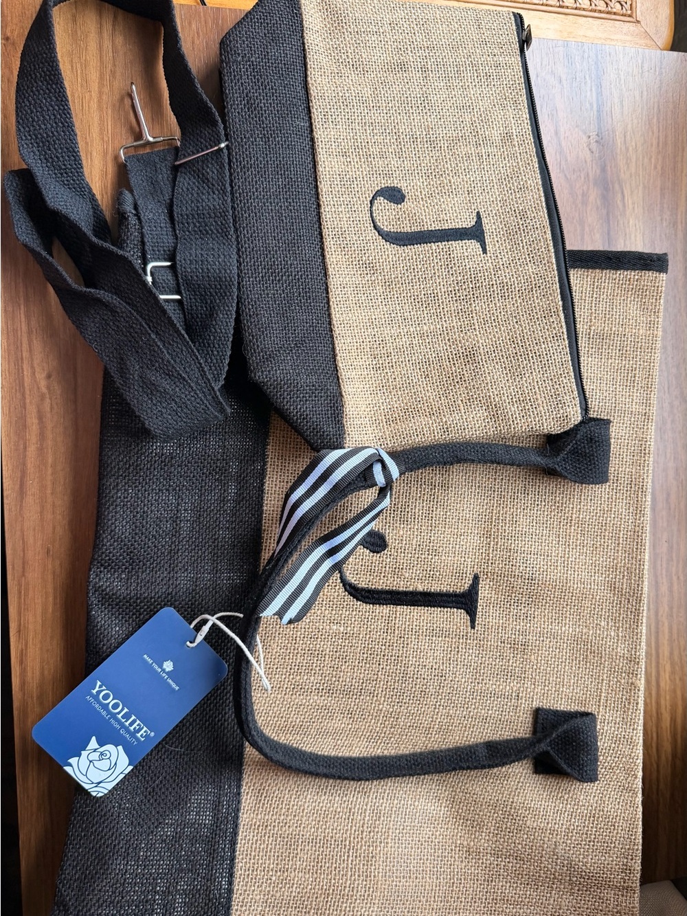 Brown & Black personalized Messenger Bag with Initial “J” Accent